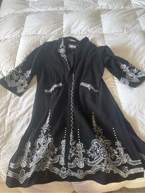 Black Embroidered jacket with White Floral Trim
